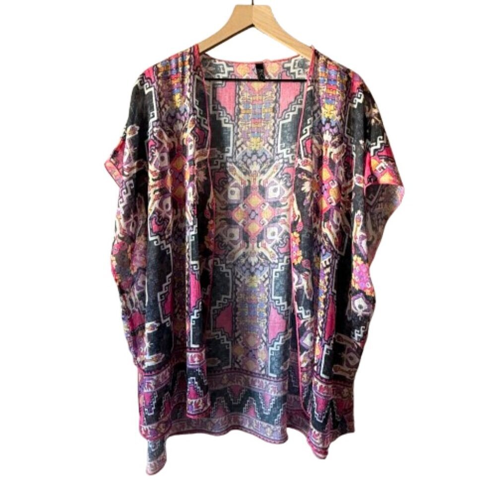 Women's M/L Becca by Rebecca Virtue Chiffon Tribal Print Swim Coverup Kimono